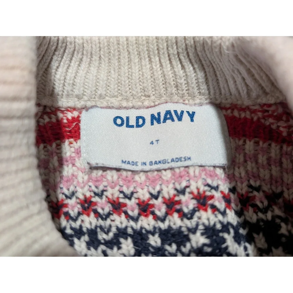 Old Navy Toddler Girls 4T Fair Isle Multi Color Cotton‎ Knit Sweater Pullover